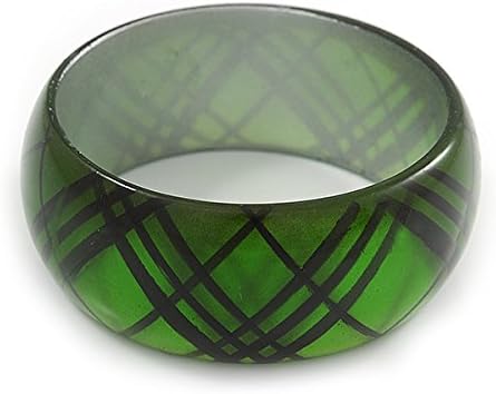Avalaya Green/Black Acrylic 'Tartan Pattern' Bangle Bracelet -18cm Length, black, green - Image 5
