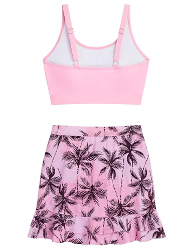 Image of DAXIANG Teens Girls Two Piece Swimsuit Modest Ruffle Skirt Bathing Suit Adjustable Straps Tankini Sets with Padded Size 7-16