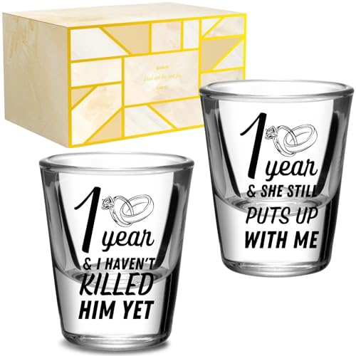Product Image of the Onebttl Anniversary Cups for Couples, 1 Year Anniversary Funny Gifts for Boyfriend Girlfriend, 1.5 oz (45 ml) Shot Glasses Set of 2-1 Year