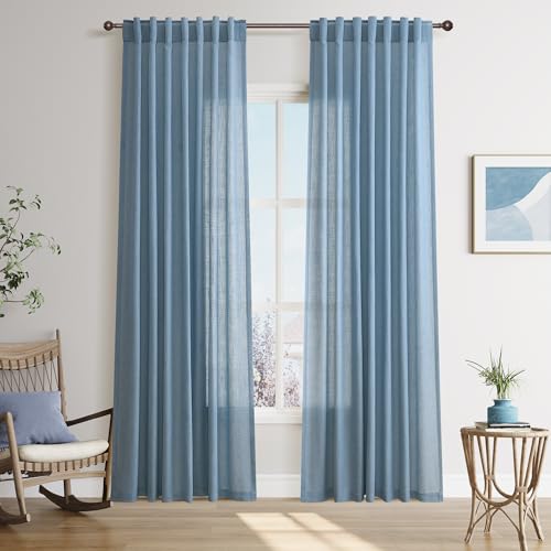 Image of Joywell Linen Curtains 84 Inches Long for Living Room Blue