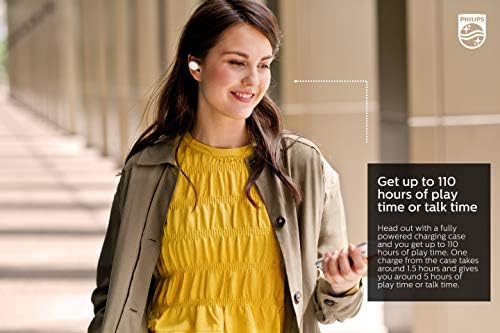 Philips Audio SHB2515WT/10 True Wireless In-Ear Headphones (Bluetooth, Integrated Microphone, Long Battery Life, Noise Cancellation, 3 Ear cap Types) - White