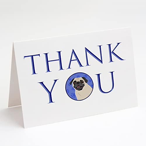 Caroline's Treasures CK9091GCA7P Pug Fawn #2 Thank You Greeting Cards and Envelopes Pack of 8 Blank Cards with Envelopes Whimsical A7 Size 5x7 Blank Note Cards