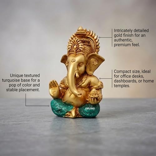 Image of JOY LAND Lord Ganesha Car Dashboard Idol | White & Gold Ganesh Murti for Car Dashboard, Home & Office Decor (Gold)