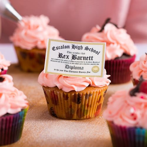 Customized Edible Graduation Diplomas Cupcake Toppers with School Name College Party Cookie Set Personalized Cake Decoration Decor Gifts for 2024 Graduates,10 to 100 Pieces - Thumbnail 6