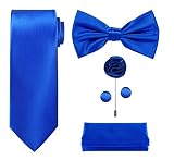 TIE G 5pcs Tie Set in Gift Box : Solid Color Necktie, Satin Bow Tie, Pocket Square, Lapel, Cuff Link
