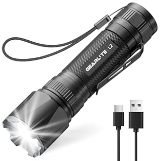 GEARLITE Lampe Torche Rechargeable, 3000LM Mini Lampe de Poche Tactique LED Ultra Puissante Rechargeable Zoomable avec 3 Modes D'éclairage, IP65 Étanche Longue Portée LED Flashlight pour Camping