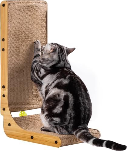 Poils bebe L Shape Cat Scratcher — shown in a real home setting for scale