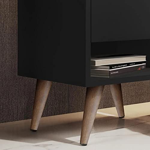 Mesa De Cabeceira Modelo Sleep Com Gaveta Pés Pinus Amadeirado Cor Preto