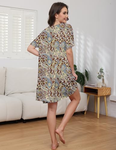 Image of Hospital Gowns for Women Open Back Tear Away Snap Post shoulder Dress Short Sleeve Soft Adaptive Clothing with Pockets