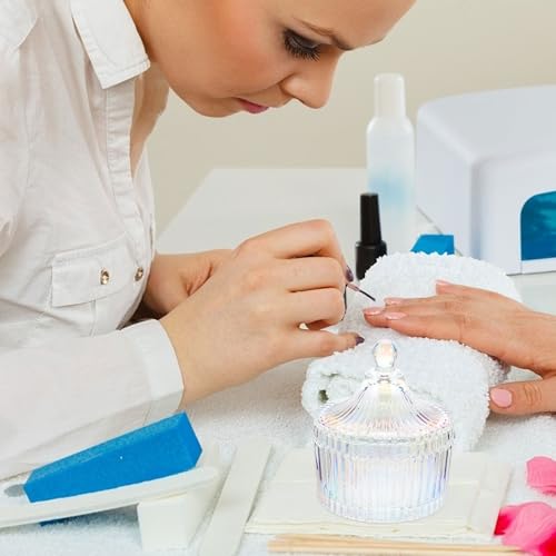Vaso de vidrio para manicura con tapa pequeño colorido miniatura 5