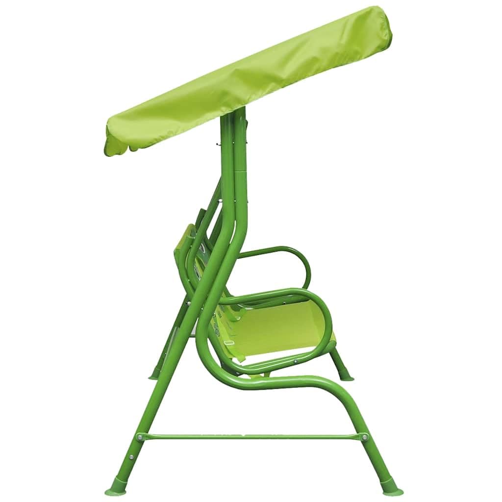 vidaXL Children's Swing Seat with Canopy - Green Garden Hammock Chair, Outdoor Patio Steel Frame, Easy Assemble, 115x75x110 cm