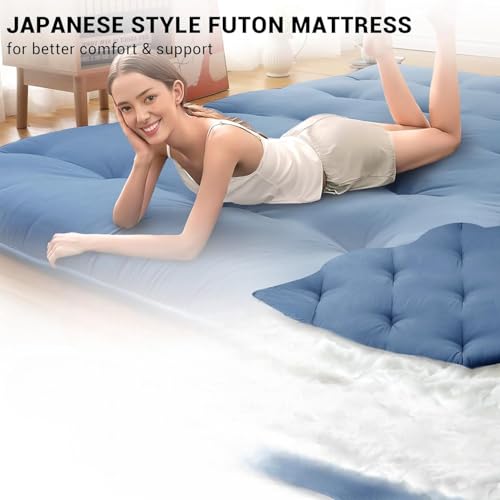 Image of Deevine Craft Quilt Cotton Floor Bed Mattress, Foldable, Rollable Movable Single Bed Comfort Gadda 1 Sleeping Capacity, Navy Blue, 72X30X5 Inches