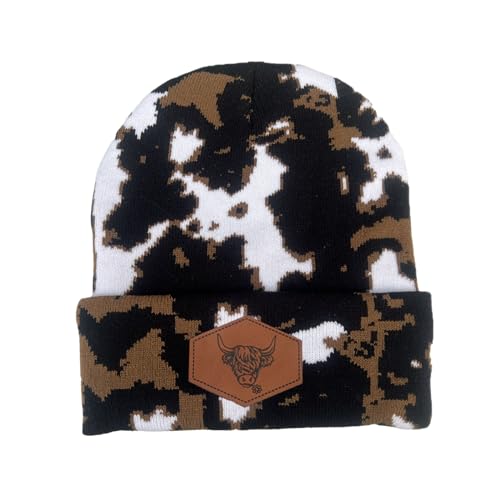 Dicusph Cow Print Beanie Cow Beanie Y2k Beanie Graphic Beanie Accessories Y2k Clothes Cute Hat Beanie for Women Men (Black Brown)
