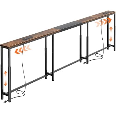 Huuger Narrow Console Table with Power Outlets & USB-C, Rustic Brown