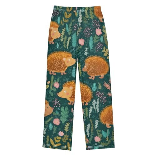 Hedgehog Spring Florals Boys Long Pants Soft Trousers Elastic Waist Kids Lounge Bottoms with Pockets S-XL