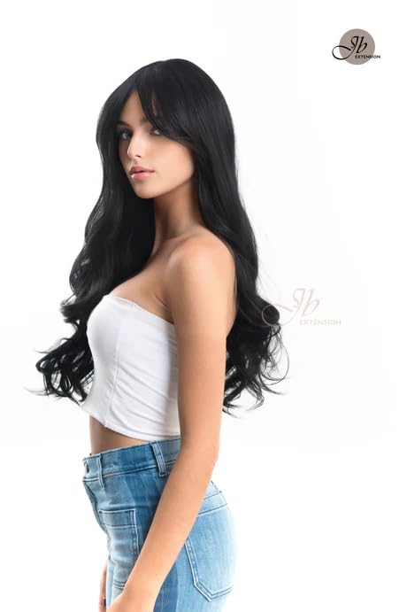 Miniatura 2 de KIKO - Peluca larga y rizada negra con flequillo en capas, pelucas sin pegamento para mujer, pelucas sintéticas naturales para uso diario (pelucas