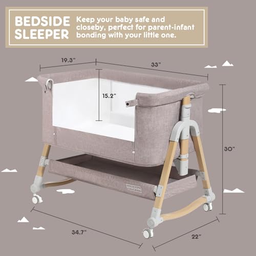 HARPPA Cuddly Bassinet, 3 in 1 Baby Bassinet, Rocking Bedside Bassinet with Wheels, 5 Height Adjustable, Includes Mosquito Net, Mattress, Anchor Strap - Thumbnail 4