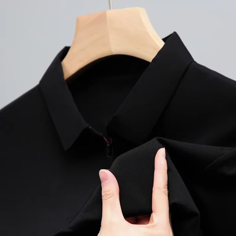 Men's Zipper Polo Shirt Casual Short Sleeve Polo T Shirt Classic Fit Shirts