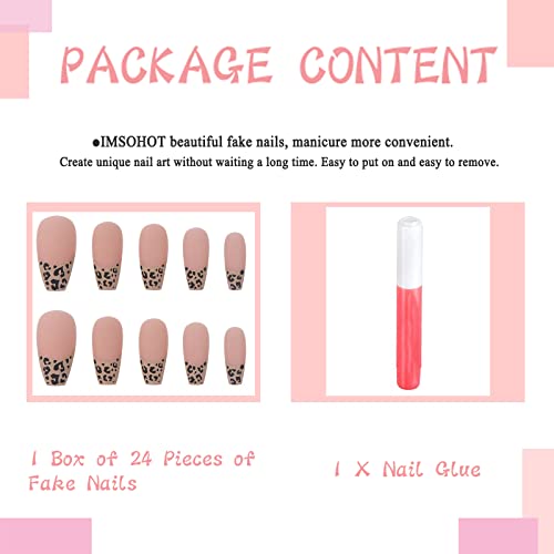 Imsohot Matte Coffin Press On Nails Medium Leopard Fake Nails With Nail Glue Ballerina Nude False Nails French Acrylic Nails For Women #TOP3