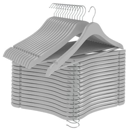 Utopia Home Premium Wooden Hangers 30 Pack - Durable & Slim Coat Hanger - Suit Hanger with 360-Degree Rotatable Hook - Wood Hangers with Shoulder Grooves (Grey Color)