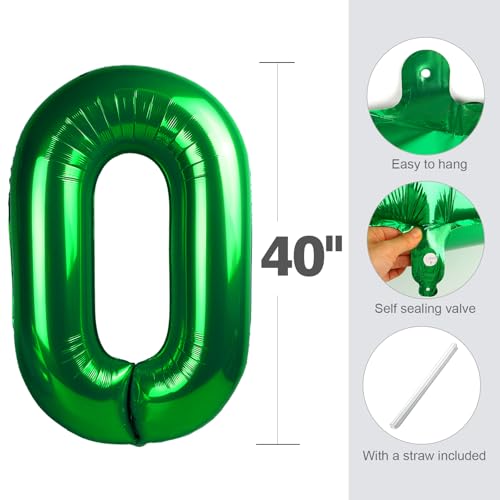 Image of Number Balloons Dark Green 3 Balloon 40 inch for 3rd Birthday Decorations | Saturated Color, Large 40 in, With Inflation Straw & Hanging Hole, For Back-To-School Season, Forest Picnic Party, Christmas