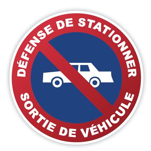 Kinoco Panneau Signalisation 'Défense de Stationner - Sortie de Véhicules' en PVC Rigide Adhésif ⌀200 mm | Résistant aux Intempéries | Épaisseur 1 mm |...