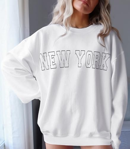 Image of Langwyqu Women's Oversized Sweatshirt Los Angeles California Crewneck Long Sleeve Casual Loose Pullover Tops