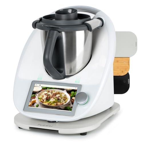 PUERSI Base Scorrevole per Bimby TM6/TM5, 2a Generazione, Tavola Scorrevole per Bimby con Rotelle, in Bambù, Colore: Bianco Neve