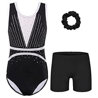ZNYUNE Turnanzug mädchen Shorts Bunte Funkeln Gymnastik Trikots Farbverlauf Gymnastikanzug für Mädchen Strass B393 GreyBlack 10A