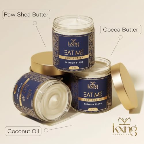 Image of KXNG Cosmetics, Body Butter, Organic Skin Care for Men and Women, Body Moisturizer Lotions and Creams, Raw Shea Butter, Cocoa Butter, Mango, Coconut Oil, Hand, Foot, All Skin Types (Eat Me 2)