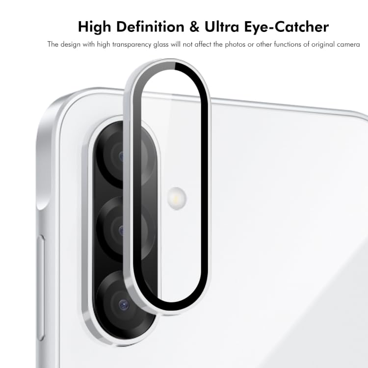 Image of FabeKee Tempered Glass Camera Lens Protector For Samsung Galaxy A36 / A56 5G 9H Hardness, Full Coverage Anti Scratch Camera Metal Ring Silver