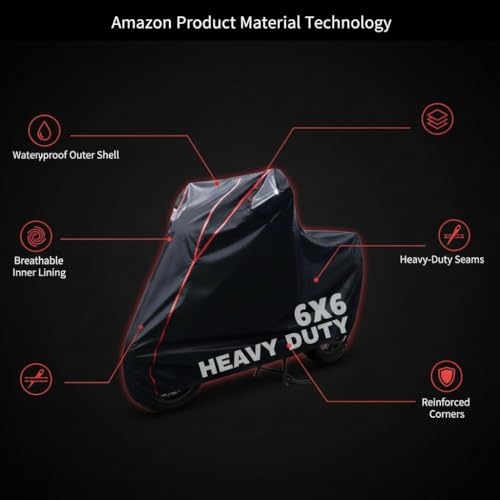 Image of 6X6 Heavy Duty Bike Cover for Access 125, Dual Tone Black & Red Piping, All-Weather Protection, Waterproof, UV Resistant, Dustproof, Durable Outdoor Motorcycle Body Covers for Daily Use