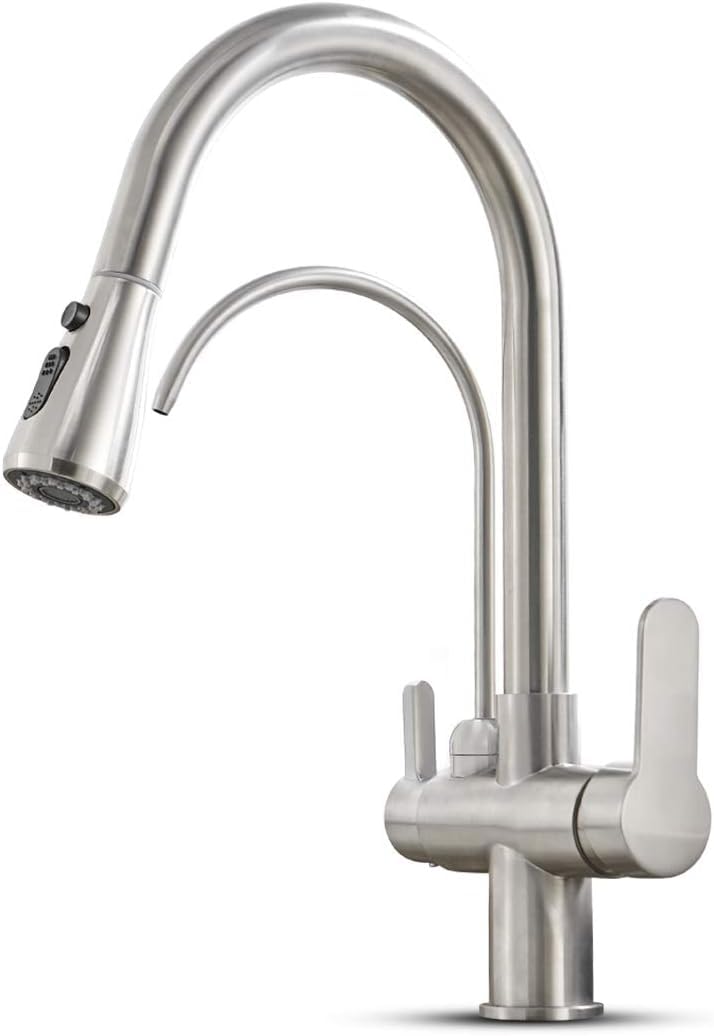 Grifo de cocina con filtro de agua 3 en 1, grifo de cocina extraíble, grifo de fregadero con dos salidas