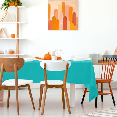 Image of Kopokita 2 Pack Teal Plastic Tablecloths Disposable 54 x 108 Inch
