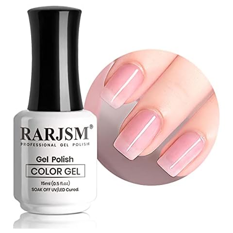 RARJSM Translucent Sheer Pink Gel Nail Polish LED UV Gel Soak Off Clear Pink French Manicure Nude Pink Jelly Nail Gel Polish Varnish Curing Requires 1pcs 15ml for Home Salon Nail Art DIY Cover