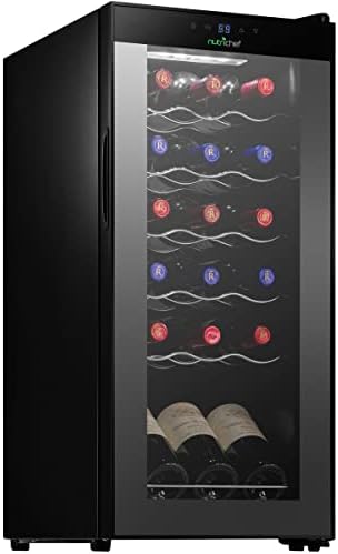 NutriChef Wine Cooler Refrigerator - 18-Bottle Wine Fridge with Air-Tight Glass Door, Touch Screen Digital Temperature Control - Freestanding, Compact - For Apartment, Office, Hotel, Home Bars