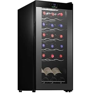 NutriChef Wine Cooler Refrigerator – 18-Bottle Wine Fridge with Air-Tight Glass Door, Touch Screen Digital Temperature Control – Freestanding, Compact – For Apartment, Office, Hotel, Home Bars