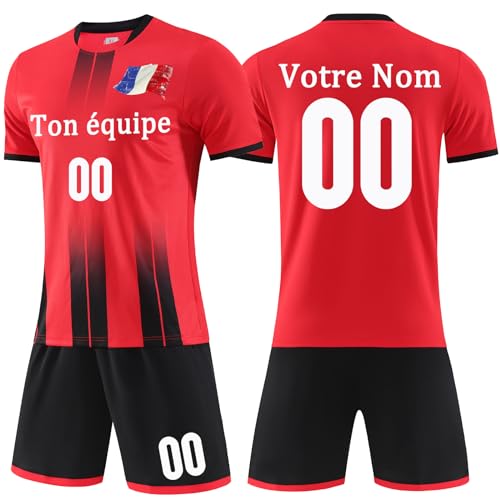 Adulte Enfant Maillot Football Personnalisé Maillot de Foot Enfant Personnalisé n'importe Quel Nom Numéro Logo (Couleur Rouge)