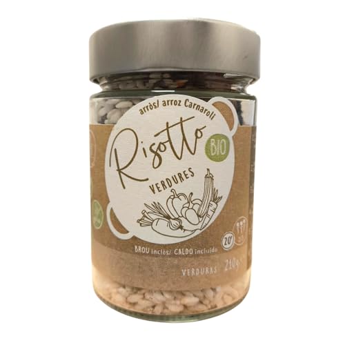 Risotto con Verduras - Arroz Carnaroli Premium 210 Gr - Bote de Cristal con Instrucciones - Vegano, Sin Gluten y Lactosa, Para 2/3 Comensales