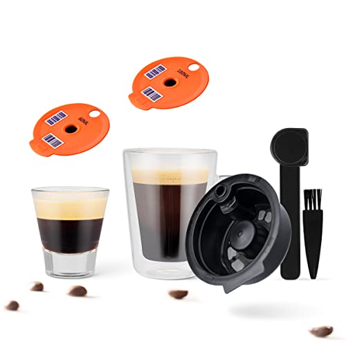 Cápsula de café rellenable para Tassimo Bosch de Tassimoo, cápsula reutilizable de café, filtro de café para Tassimo Bosch,1 Body Cápsula + 2 Disc lids (60ml+180ml),Orange