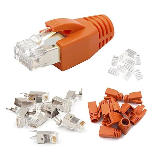 VCE 10 Pack Conector Modular blindado RJ45 para Cable Cat6 Cat6A Cat7 Cable de 8P8C STP Sólido y Trenzado de Ethernet Red con Funda de Cable 50u Chapado en Oro