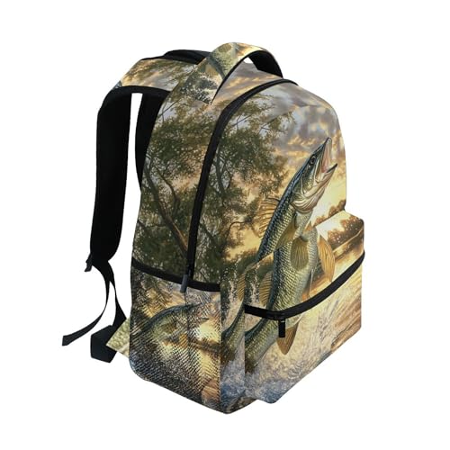 Bass Fish Sea Backpack Laptop Tablet Travel Elementary School Bags with Name Tag for Boys and Girls2