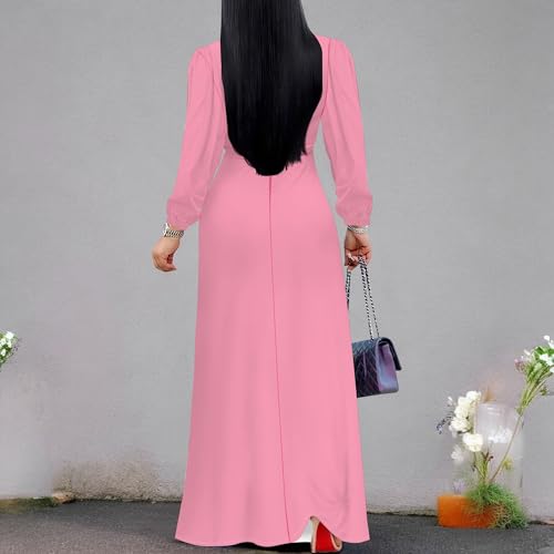 Image of Women's Plus Size Maxi Dresses Long Sleeves V Neck Floral Print Bohemian Swing Long Dress with Belt
