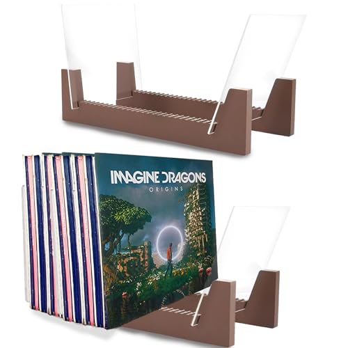GBACHOOSE Lot de 2 Disques Vinyles, Rangement Vinyle, de rangement pour 50 disques vinyles en bois massif - Design de qualité supérieure - Support en acrylique - Marron