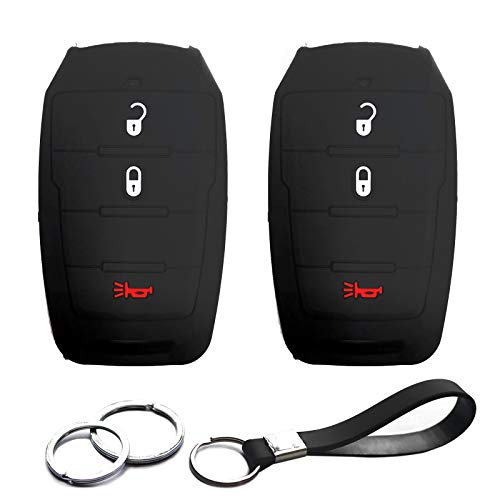 INFIPAR 2pcs Compatible with 2022 2022 2019 Ram 1500 Truck Pickup Smart 3 Buttons Black Silicone Case Cover Protector Keyless Remote Only for Push Button Start Truck Pickup
