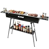 BLAFANE Portable Charcoal Grills, Foldable Dual-Zone Hibachi BBQ Grills with Sturdy Construction - Gift for Grilling Fans (Camping, Backyard, Picnic, Travel Outdoor Cooking) (31.6x7.1x5.1 inch), Black