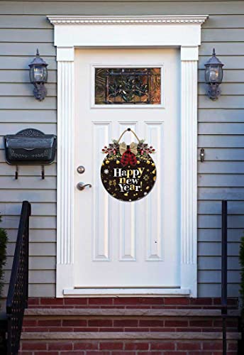 Frontdoorsignrusticrounddoordecorhappynewyearroundhangingsignwithbowforxmasdecordoordecoration  Urban Country Home Decor Front door sign rustic round door decor happy new year round hanging sign with bow for xmas decor door decoration  urban country home decor
