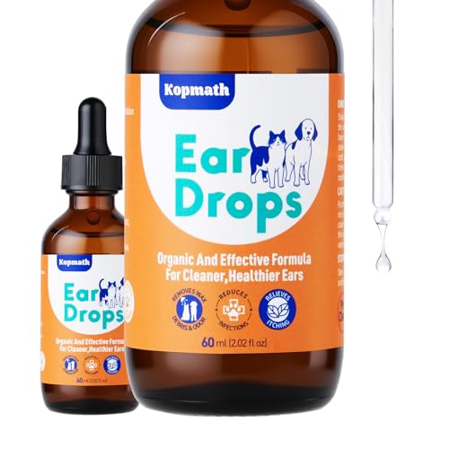 Kopmath Dog Ear Drops, Dog Ear Cleaner, Ear Infection Drops for Dogs and Cats, Yeast Infection & Ear Mites Treatment, for Dirty,Itchy,Smelly,Inflammed Ears,Natural Herbal Solution,60ml*2 with Dropper