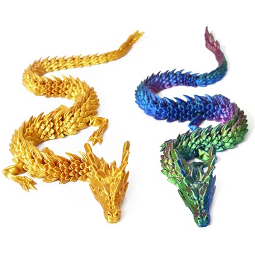 AEIOPRS 2 Dragones Articulados Decoración del Universo Fantástico Impreso en 3D Juguete Fidget Idea de Decoración para Casa/Habitación Oro/Azul Verde Brillante
