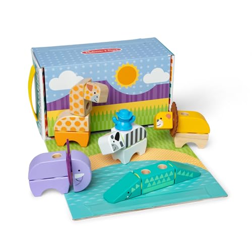 Melissa & Doug - Set de Juego Safari: Bloques Construcción Niños de Animales de Juguete de Madera, 34 Piezas - 6074903 - Juguetes Niños 2 años + - Regalo Niño 2 años + - Montessori - Certificados FSC